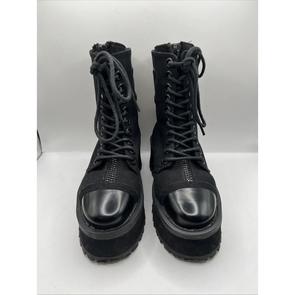 Demonia GRAVEDIGGER-10 Platform Lace Up Ankle Black Metal Toe Cap Sz 4